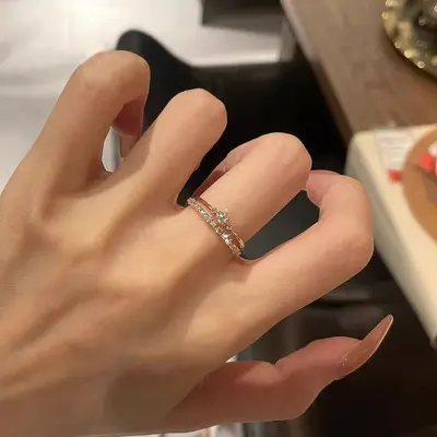 Kadınlar için ince pırlanta yüzük, minimalist, çoklu taş, yığılabilir - 3