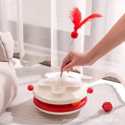 猫咪玩具转盘带逗猫棒猫咪游乐盘逗猫自嗨宠物玩具独立包装猫玩具