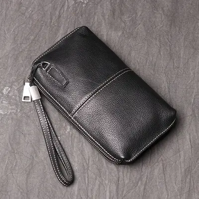 Men's Genuine Leather Clutch Bag, Women's Soft Leather Long Wallet, Cowhide - 3