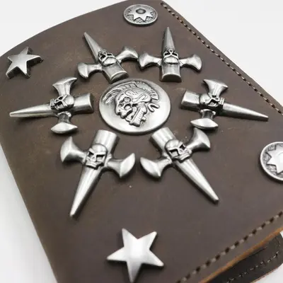 Punk Perçinli Gerçek Deri Erkek Cüzdan, Kısa Model, Çıtçıtlı - 2