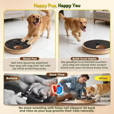 Wooden Cat Scratcher Board with Rotatable Nail File and Dog Slow Feeder - 5
