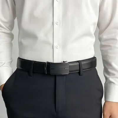 Men's leather belt automatic buckle lychee texture scratch-resistant