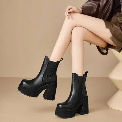 12cm High Heel Women's Short Boots, Winter Style with Chunky Heel