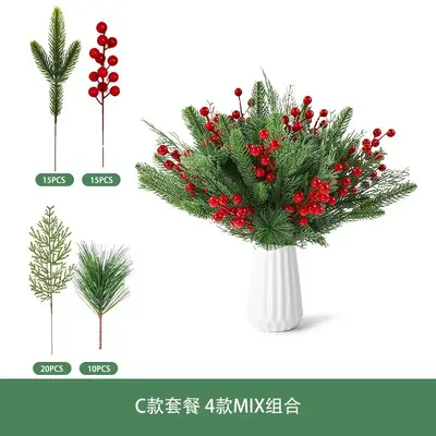 Christmas Pine Needle Decoration Set with Red Berries and Artificial Aquatic Plants - 9