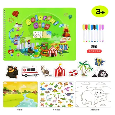 Детская альбом для рисования для детей 3-6 лет, раскраска-дудлинг для малышей, яркая книжка-флипбук, развивающая игрушка для раннего обучения, книжка с наклейками своими руками - 2
