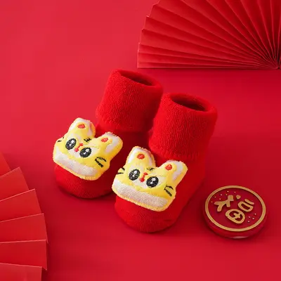 Newborn Thick Terry Socks, Non-Slip, New Year Design - 8
