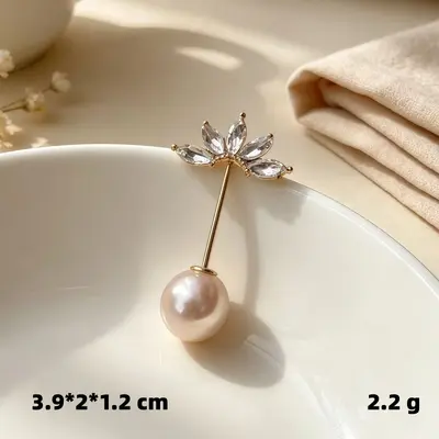 Perlen-Zirkon-Blumenbrosche mit Blattmotiv und Sicherheitsverschluss - 8