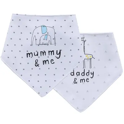 Baby Pure Cotton Waterproof Cartoon Bib Set, Triangle Drool Bib, 2 Pieces - 6