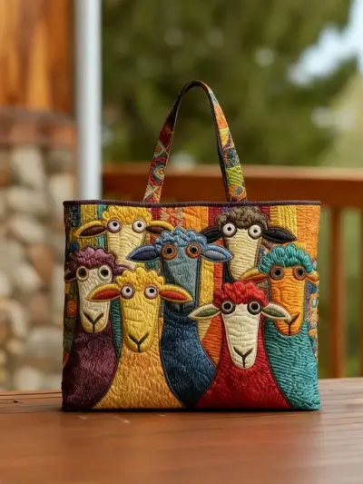 Handgefertigte Tote Bag mit Fuchs-, Schildkröten- und Buchmotiv, Reisetasche