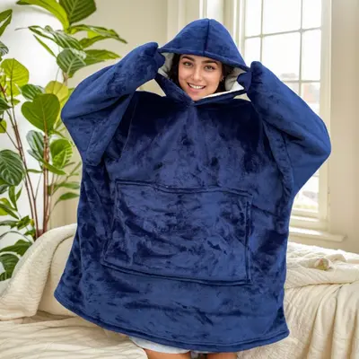 Hooded Flannel Blanket with Thickened Lamb Wool Style Fleece - 9