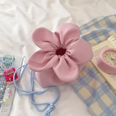 Girly Kalp Çiçek Çanta Ins Tarzı Tek Omuz Crossbody Kova Çanta Çift Taraflı Büyük Kapasiteli İşe Gidip Geliş Cep Telefonu İpli Çanta - 10