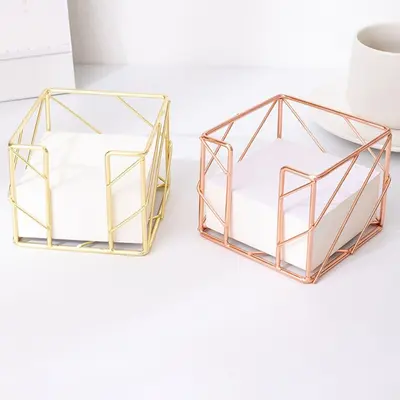 Geometric Square Iron Electroplated Pen Holder, Metal Office Storage Box - 5