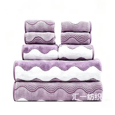 Coral fleece bath towel set, water wave pattern, thick - 10
