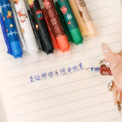 Christmas Print Erasable Pen Stylish Christmas Stationery Gift for Students Bullet Print Magic Erasable Pen