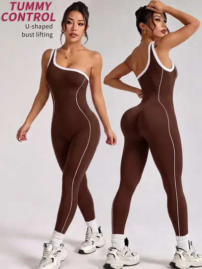 Women's Yoga Jumpsuit, Color-Block, Ribbed, One-Piece - 12