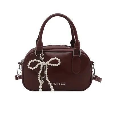 Kleine quadratische Damenhandtasche mit Perlen-Schleife - 10