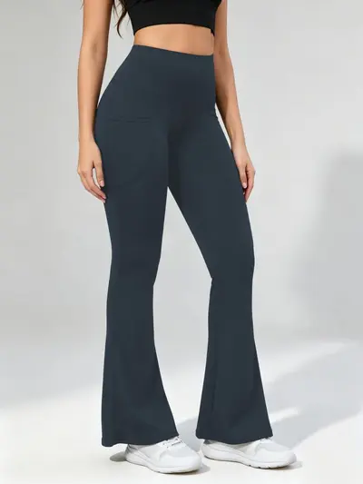 Women's Flared Yoga Pants, High Waist, Tummy Control, Stretch Fitness Trousers - 12