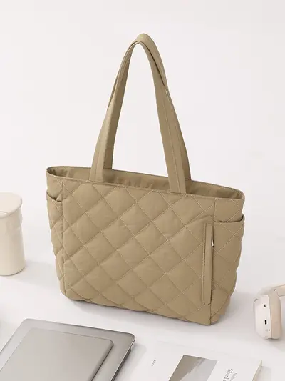 Belian Büyük Kapasiteli Eşkenar Dörtgen Desenli Kadın Tote Çanta Yeni Sezon İşe Gidiş Tek Omuz Çanta Çok Yönlü El Çantası Rahat Şık Laptop Çantası