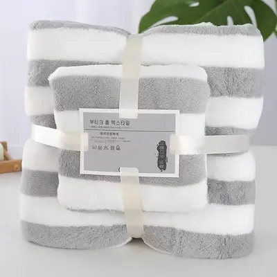 Coral fleece towel set, wide stripe, strong water absorption - 10