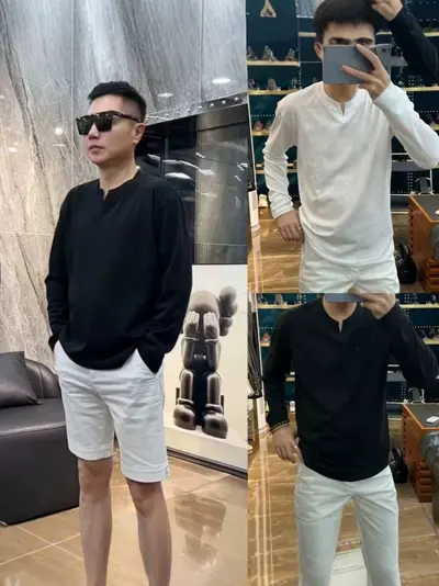 Herren-Langarm-T-Shirt mit V-Ausschnitt, Bambusgarn, Sonnenschutz