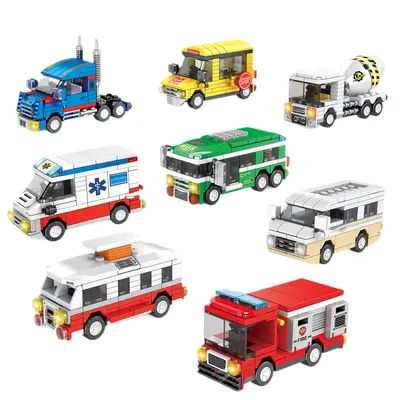 Small Particle Building Block Car Set, Sports Car and Fire Truck Models, Gift