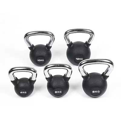 Black Rubber-Coated Kettlebell, 4/8/10/16/24 KG, with Handle