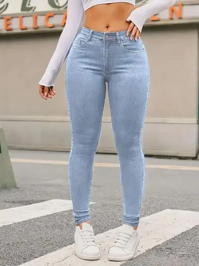 Kadın Yüksek Bel Elastik Dar Paça Kot Pantolon, Slim Fit