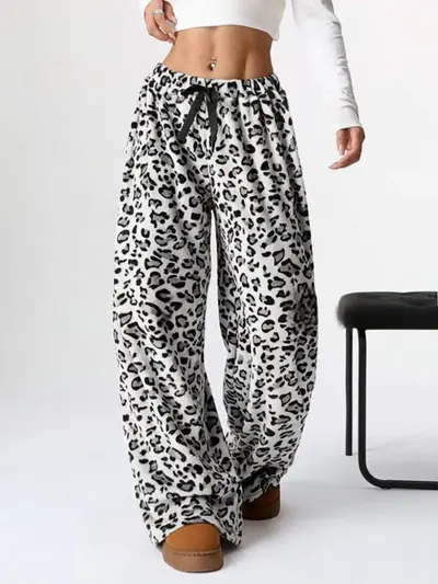 Leopard Print Long Wide-Leg Casual Pants - 7