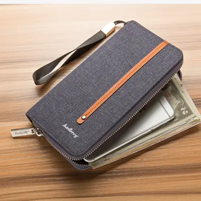 Men's Long Canvas Zip Wallet with Multi-Card Slots and Large Capacity - 2