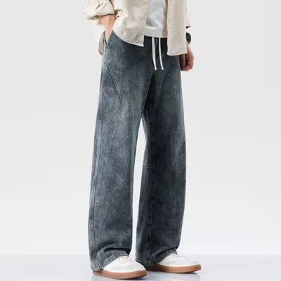 Große Größen Herren-Jeans, locker, Wide-Leg, Vintage-Waschung, elastisch