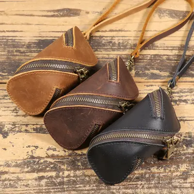 Genuine Leather Key Wallet with Zipper, Mini Bag for Men