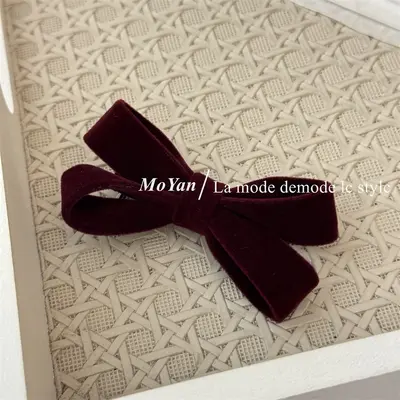 Vintage Velvet Bow Hair Clip, Bangs Clip, Duckbill Clip - 7