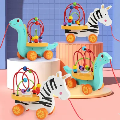 Three-track bead maze pull toy with music