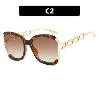 Large Square Frame Chain Women's Sunglasses with UV Protection - 7