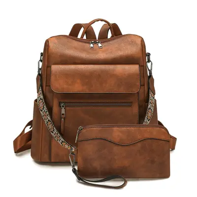 Women's Backpack, Contrast Color, Large Capacity, Retro Style - 7