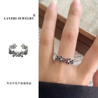 Lanzhi snowflake pattern 925 silver retro ring - 8