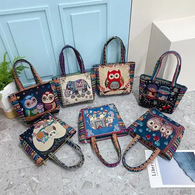 Women's Large Embroidered Shopping Bag, Daily Cloth Bag