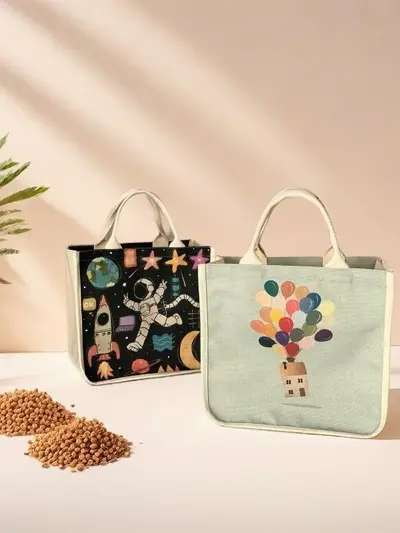 Mini Women's Canvas Handbag, Small Square Commuter Bag, Lightweight - 4
