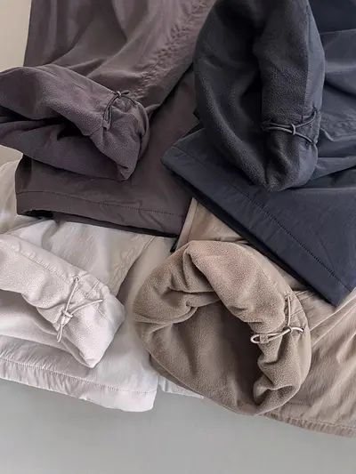 Kadın fleece astarlı paraşüt kargo pantolon, yüksek bel, lastikli, bol paça