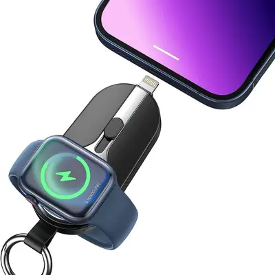 Keychain Ultra-Thin Mini Power Bank 2000 mAh with Wireless Charging, 2-in-1