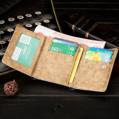 Men's Short Tri-Fold Canvas Wallet with Card Slots - 4