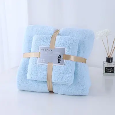 Mercan kadife banyo havlı seti, 2 parça, emici ve yumuşak - 7