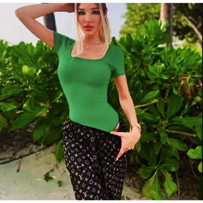 Damen Yoga-Jumpsuit im Sommer, Rippstrick, Kurzarm - 12
