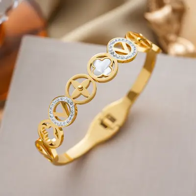 Strass-besetztes Titanzahl-Armband für Damen, offener Edelstahl, farbbeständig - 7
