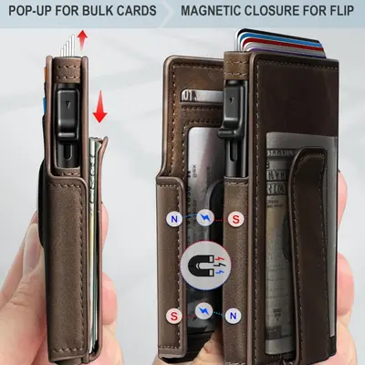 Genuine Leather Men's Bi-Fold Wallet with AirTag Aluminum Box - 3