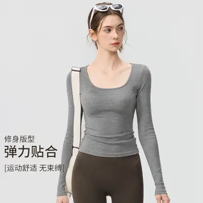 Women's sports long sleeve top with chest pad, pilates fit - 2