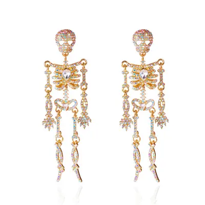 Halloween-Retro-Totenkopf-Ohrringe mit Strass, auffälliges Design - 7