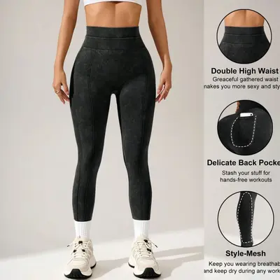 Seamless High-Waist Butt-Lifting Yoga Leggings, Sand-Washed - 3