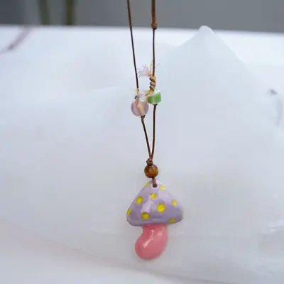 Jingdezhen Ceramic Mushroom Pendant Necklace - 10