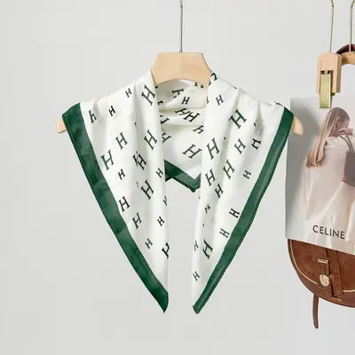 70cm Small Square Imitation Silk Satin Women's Scarf with Letter Print - 8